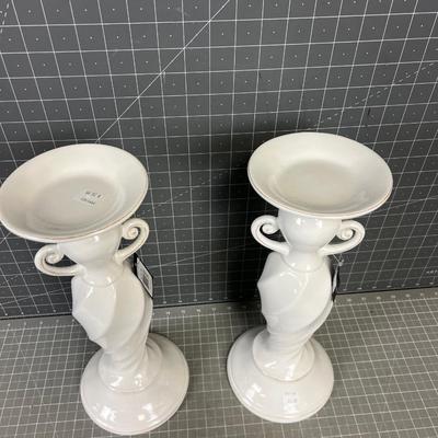 Pair of WHITE Ceramic Candle Holders NEW 