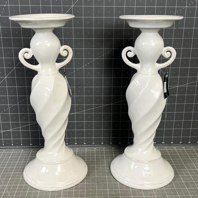 Pair of WHITE Ceramic Candle Holders NEW 