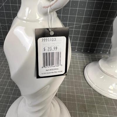 Pair of WHITE Ceramic Candle Holders NEW 