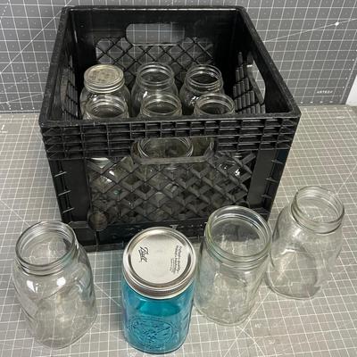 1 Dozen Glass Quart Canning Jars Plus Crate