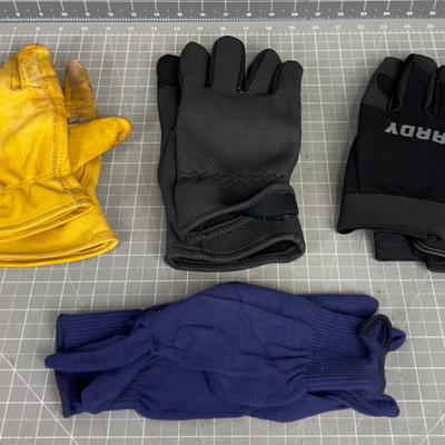 4 Pair Medium to Large Gloves; Leather, Neoprene, Cotton 