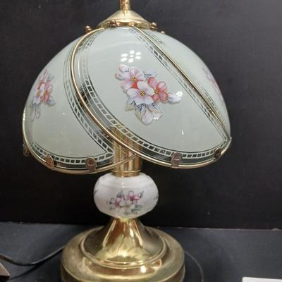 Small 14" glass globe porcelain and brass colored lamp with new air wick scented oil warmers, nightlight, and new Yankee candle...