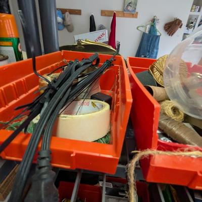 Plastic Shelving Unit Approx 32 1/2" x 13" x 73 1/2" & Assortment Of Hardware Sandpaper