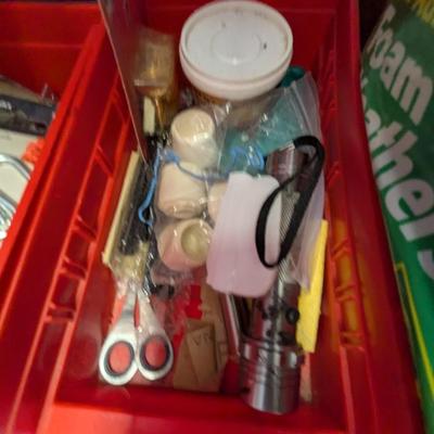 Plastic Shelving Unit Approx 32 1/2" x 13" x 73 1/2" & Assortment Of Hardware Sandpaper
