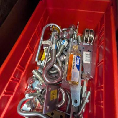 Plastic Shelving Unit Approx 32 1/2" x 13" x 73 1/2" & Assortment Of Hardware Sandpaper