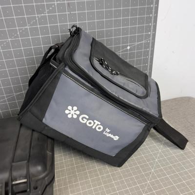 Pelican Case with A broken Latch and a Lunch Bucket