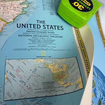 2 Similar National Geographic Maps; US and WORLD 