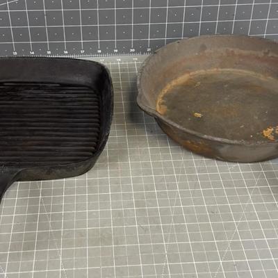 2 Cast Iron Skillets - Round and Square 