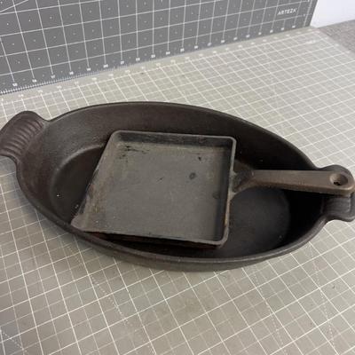 2 More Pieces of Cast Iron; Small Square Skillet and Baking Dish