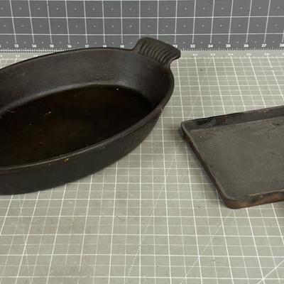 2 More Pieces of Cast Iron; Small Square Skillet and Baking Dish