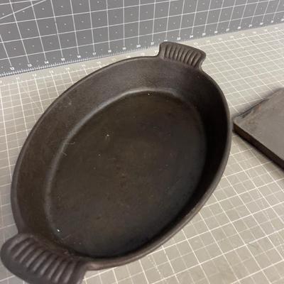 2 More Pieces of Cast Iron; Small Square Skillet and Baking Dish
