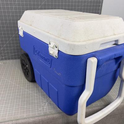 Coleman Cooler (Blue) On Wheels