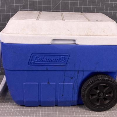 Coleman Cooler (Blue) On Wheels