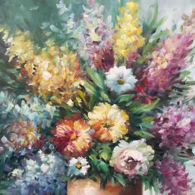 Oil on Board Still Life, Flowers, No Signature