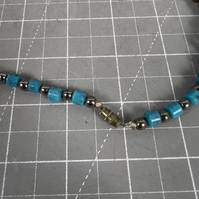 Blue Ceramic with Silver Toned Beads