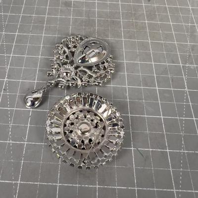 2 Large Rhinestone Pin Broches