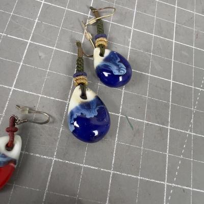 Blue and a Separate Red (2) Pair of Earrings, GLASS