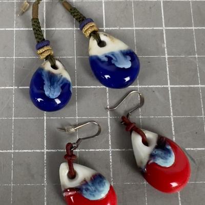 Blue and a Separate Red (2) Pair of Earrings, GLASS