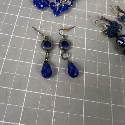Unique Glass and Ribbon Plus other Faux Blue Earrings