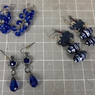 Unique Glass and Ribbon Plus other Faux Blue Earrings