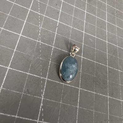Sterling and Blue Stone Pendant Maybe Blue Chalcedony Oval Cabochon 