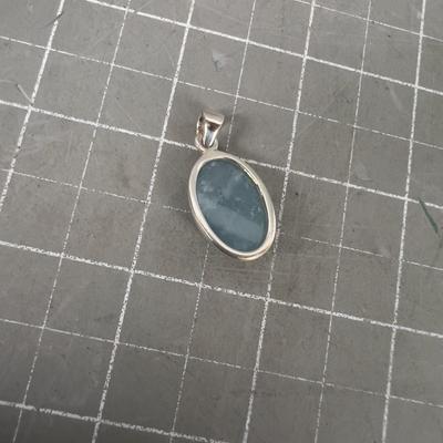 Sterling and Blue Stone Pendant Maybe Blue Chalcedony Oval Cabochon 