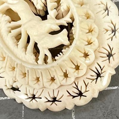 Carved Antler Filigree Brooch