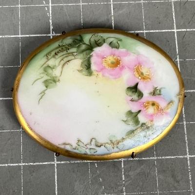 Antique Hand Painted Porcelain Brooches 