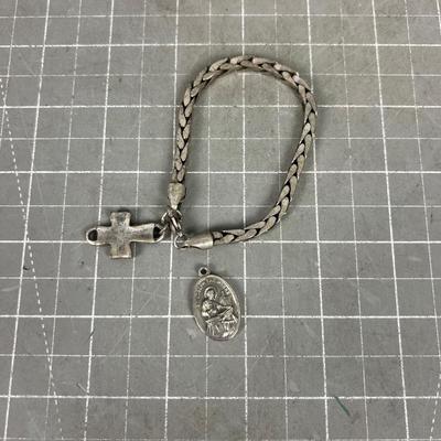 Silver Toned CROSS Bracelet and St Joseph the Worker Metal 