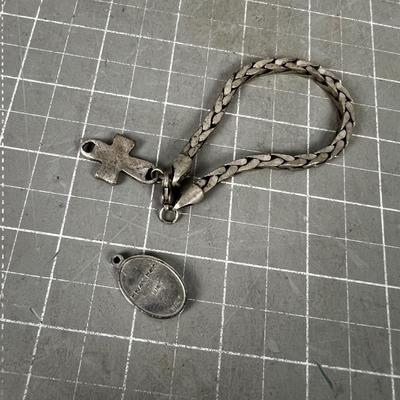 Silver Toned CROSS Bracelet and St Joseph the Worker Metal 
