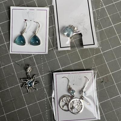 Aquamarine & Sterling Pendant and Earrings