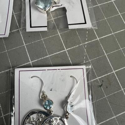 Aquamarine & Sterling Pendant and Earrings