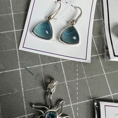 Aquamarine & Sterling Pendant and Earrings