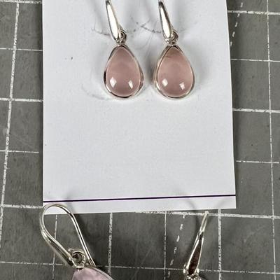 Pink Stones and Sterling Silver Earrings