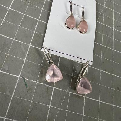 Pink Stones and Sterling Silver Earrings