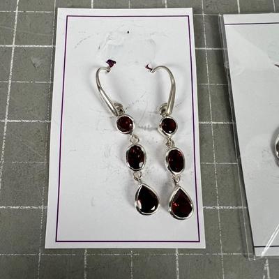 Sterling Siver Earrings Garnet and Peridot 