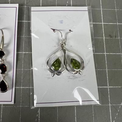 Sterling Siver Earrings Garnet and Peridot 
