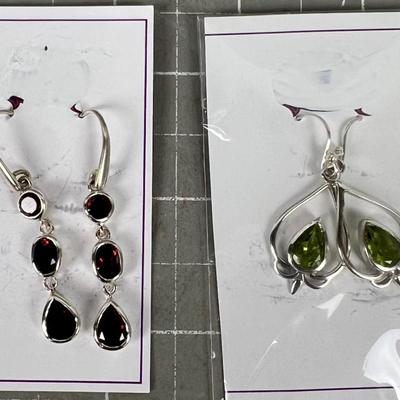Sterling Siver Earrings Garnet and Peridot 