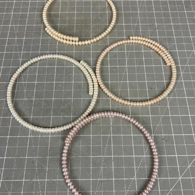 (4)Real Pearl Pearls on Wire No Clasp: Rose Amber and white