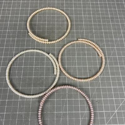(4)Real Pearl Pearls on Wire No Clasp: Rose Amber and white
