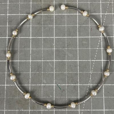 Silver, Gold and Pearl Choker 