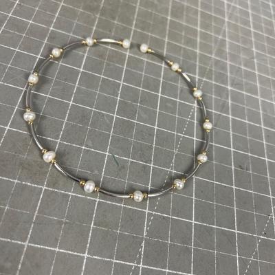 Silver, Gold and Pearl Choker 