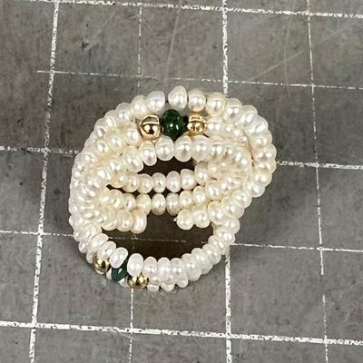 Pearl, Jade and 14K Rings, Pair 