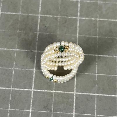 Pearl, Jade and 14K Rings, Pair 
