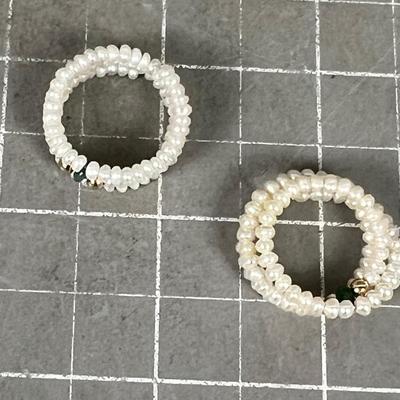 Pearl, Jade and 14K Rings, Pair 