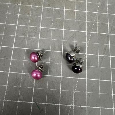 2 Sets of Pink & Purple Pearl Earing Set in Silver 