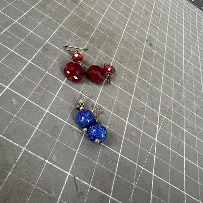 Dangle Costume Red and Blue Earrings, 2 Pair