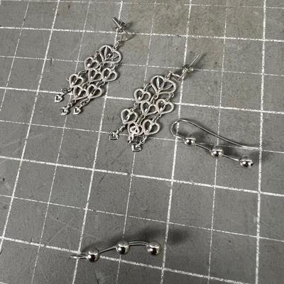 Silver Ball and Heart Earrings