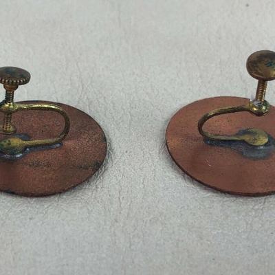 mid century modern abstract ENAMEL ON COPPER NECKLACE & EARRINGS