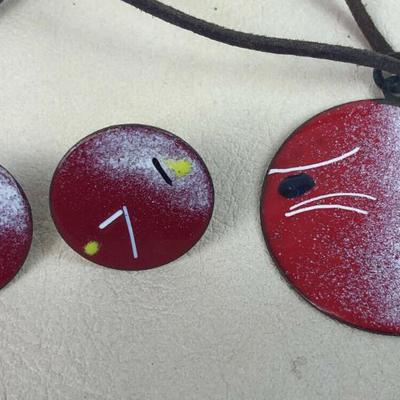 mid century modern abstract ENAMEL ON COPPER NECKLACE & EARRINGS